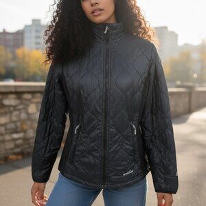 Eddie Bauer Jacket Women MEDIUM Blue / Black Primaloft 365 Lined Lightweight